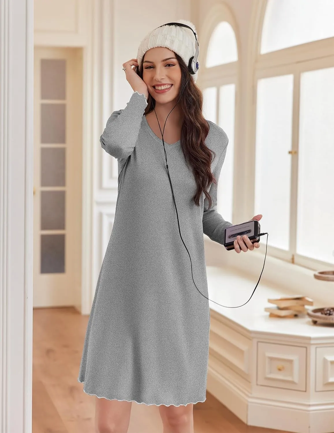 Cotton Nightgowns 2 Pack Long Sleeve Sleepshirts sold by Ekouaer product image thumbnail 5