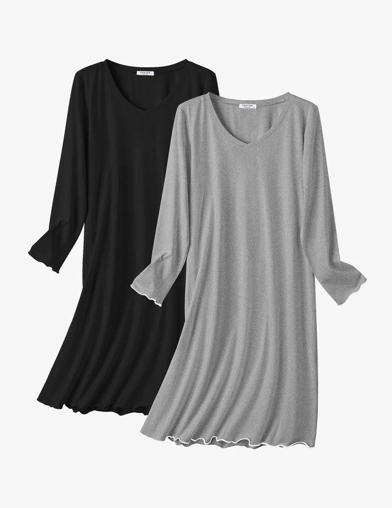 Cotton Nightgowns 2 Pack Long Sleeve Sleepshirts sold by Ekouaer