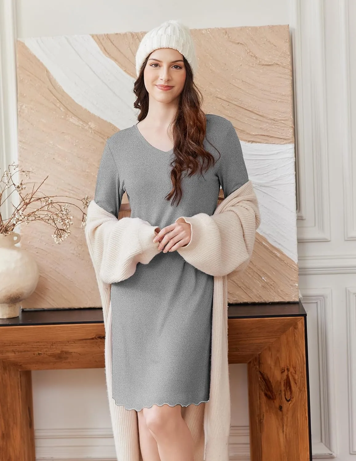 Cotton Nightgowns 2 Pack Long Sleeve Sleepshirts sold by Ekouaer product image thumbnail 4