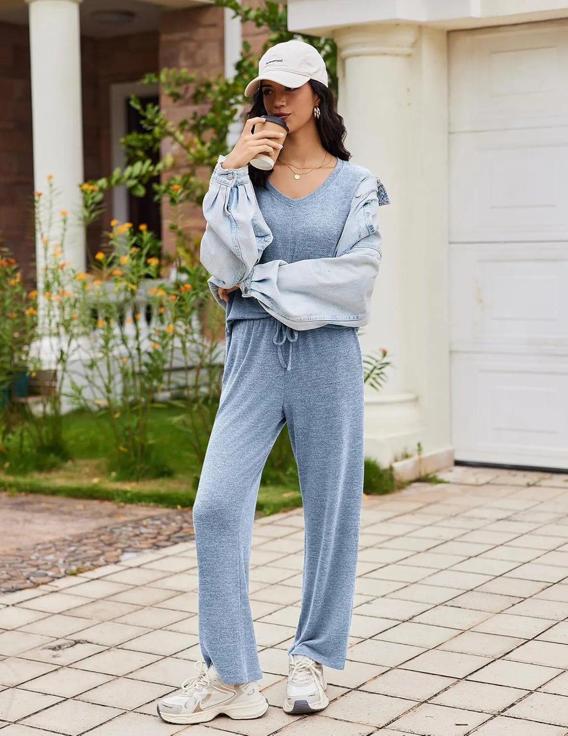 2 Piece Lounge Sets V Neck Matching Pjs Soft Sleepwear sold by Ekouaer product image thumbnail 5