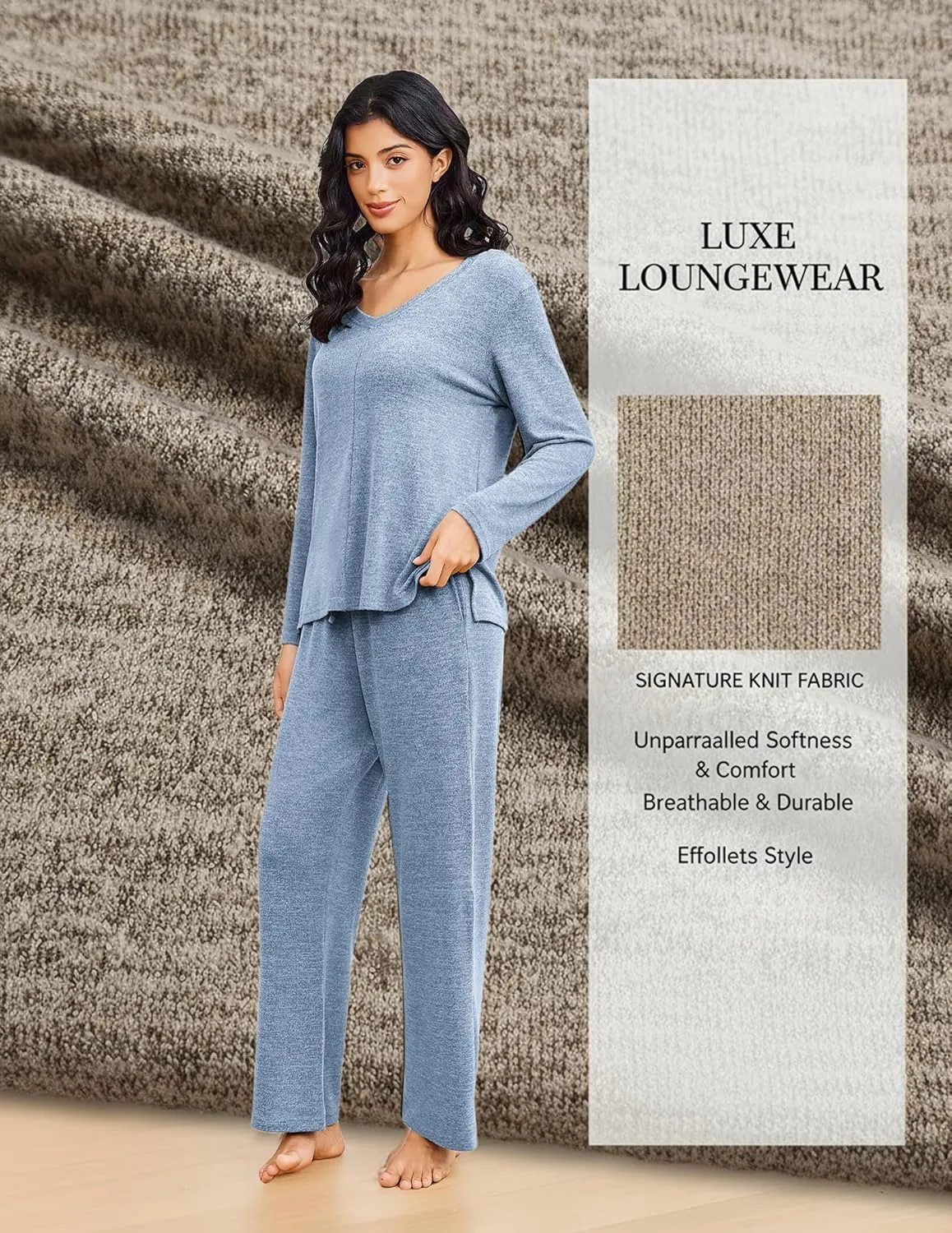 2 Piece Lounge Sets V Neck Matching Pjs Soft Sleepwear sold by Ekouaer product image thumbnail 4