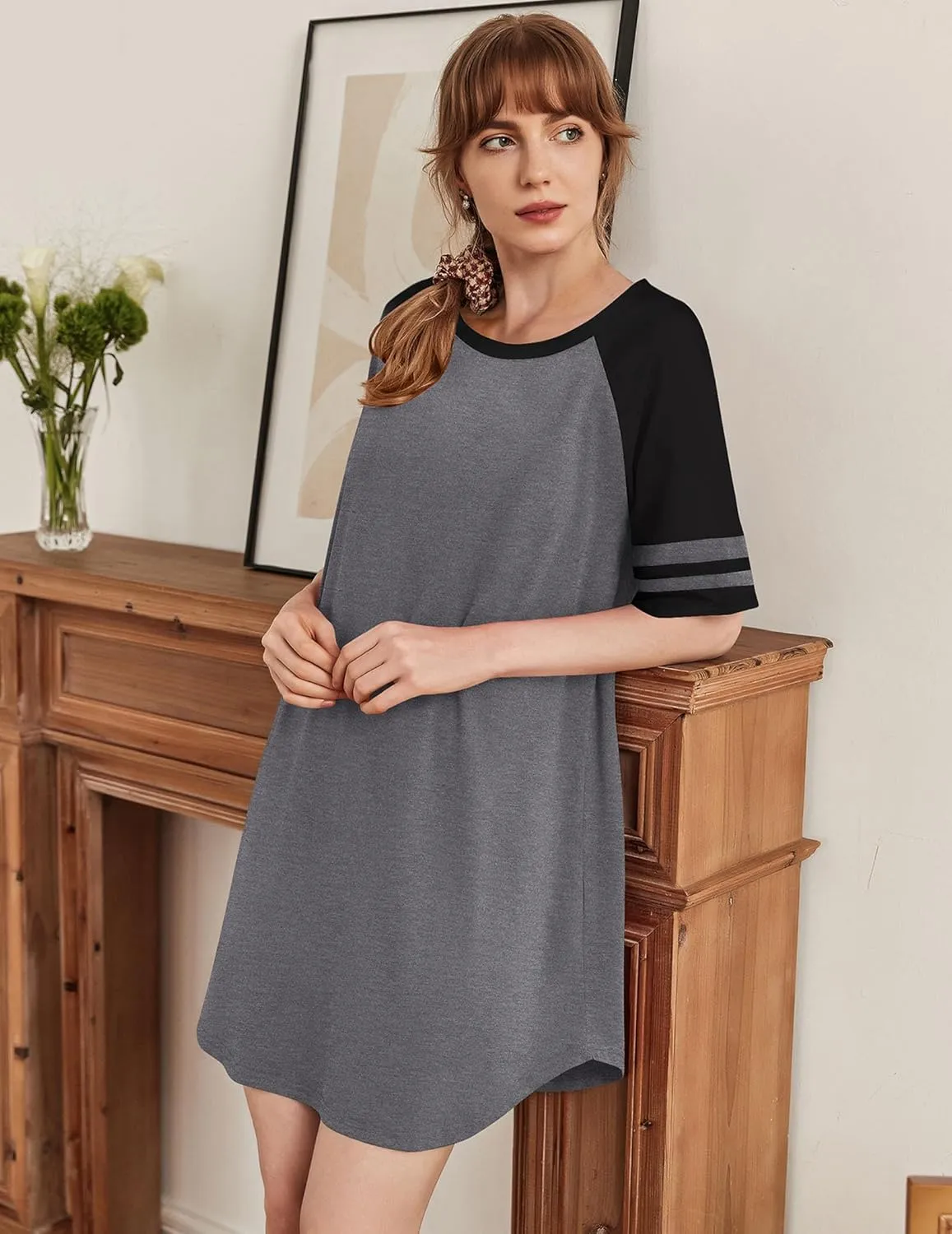 Cotton Nightgowns Short Sleeve Night Shirts sold by Ekouaer product image thumbnail 5