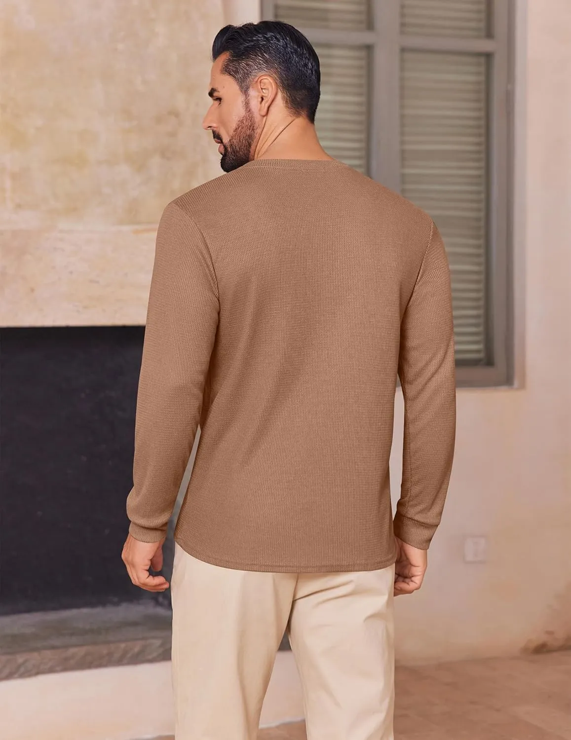 Mens Henley Long Sleeve Shirts Waffle T-Shirt sold by Ekouaer product image thumbnail 2