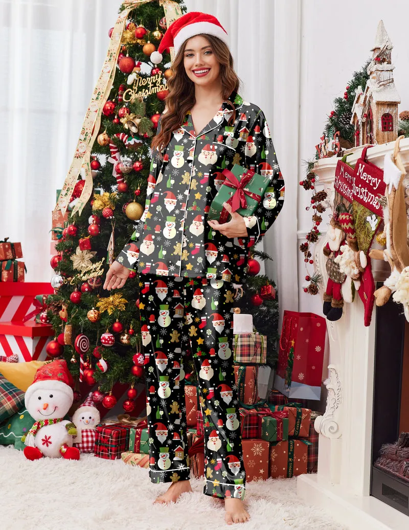 Silk Satin Pajama Set Button Up Long Sleeve Pjs Soft 2 Piece sold by Ekouaer product image thumbnail 3