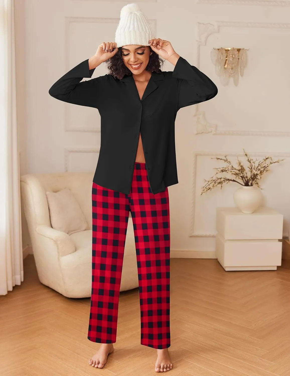 Pajamas Sets Button Down Long Sleeve Lounge Sets sold by Ekouaer