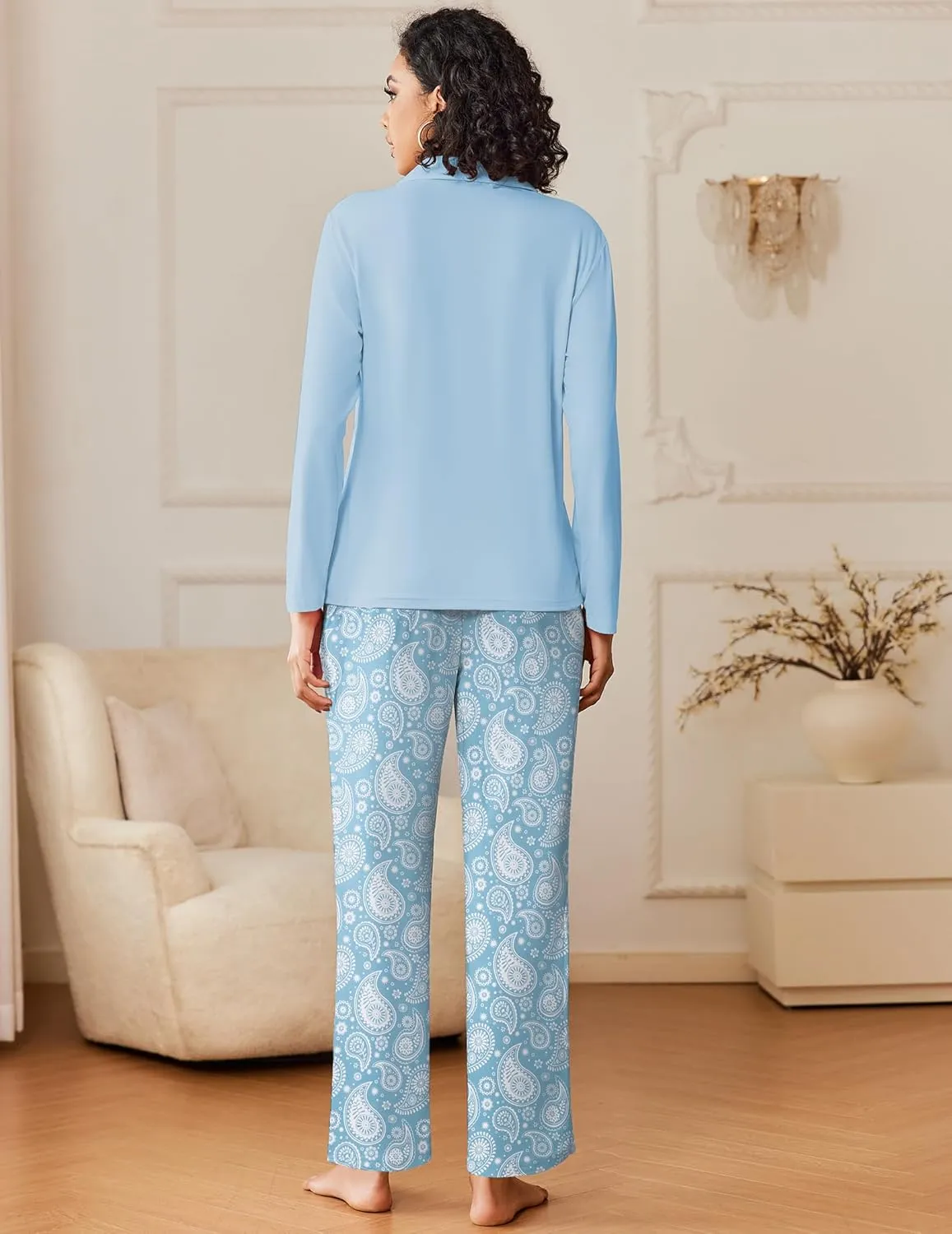 Pajamas Sets Button Down Long Sleeve Lounge Sets sold by Ekouaer product image thumbnail 5