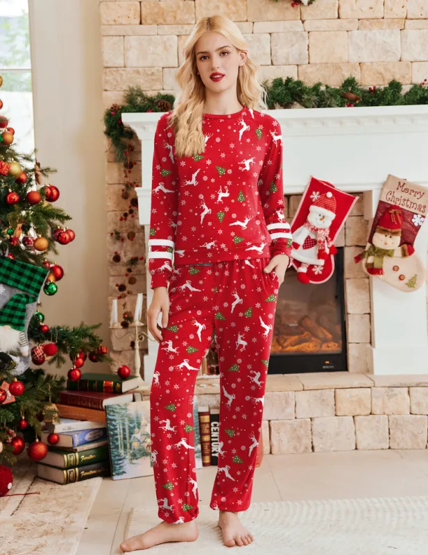 Print Tracksuit Long Sleeve Pajamas Set with Pockets sold by Ekouaer