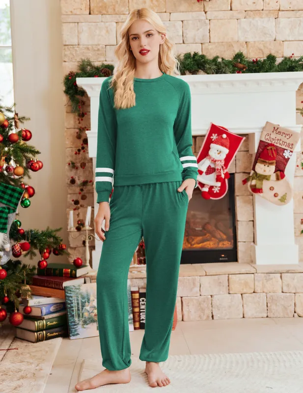Solid Pajamas Set with Pockets 2 Piece Outfits Lounge Sets sold by Ekouaer