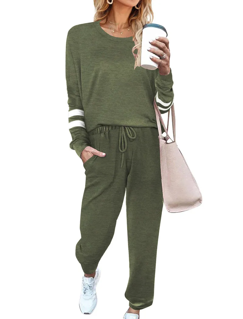 Solid Pajamas Set with Pockets 2 Piece Outfits Lounge Sets sold by Ekouaer product image thumbnail 5