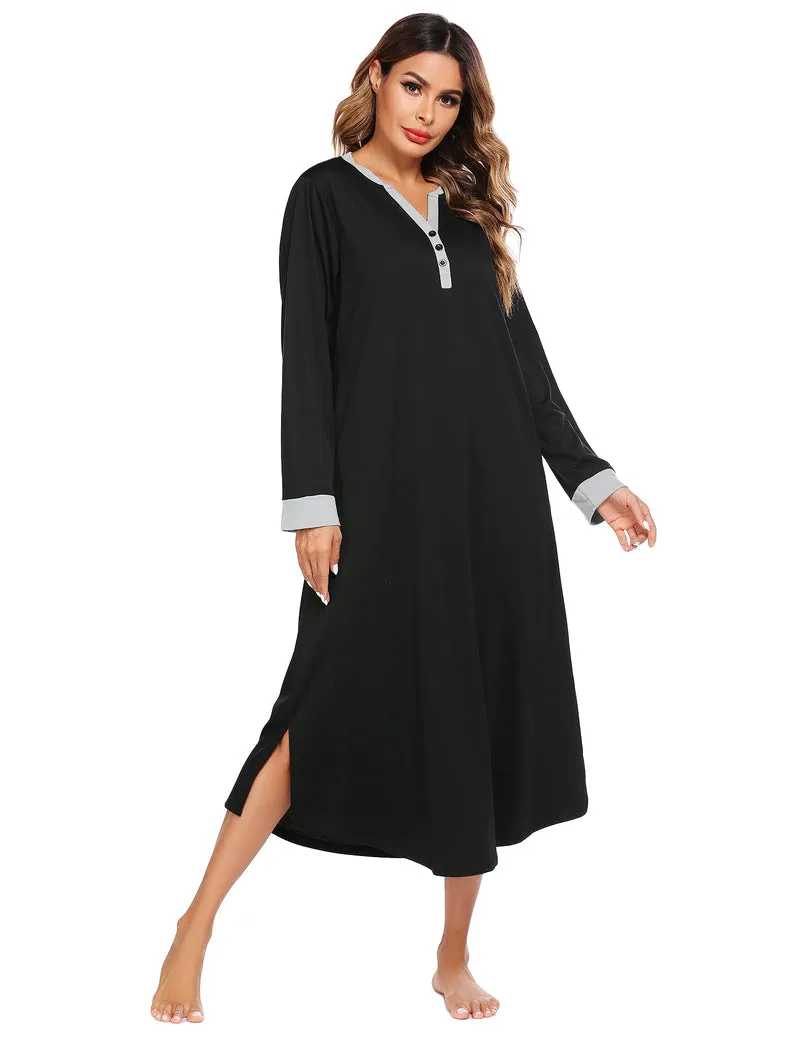 Button v neck Full Length Sleepshirt Nightgown with Pockets sold by Ekouaer product image thumbnail 5