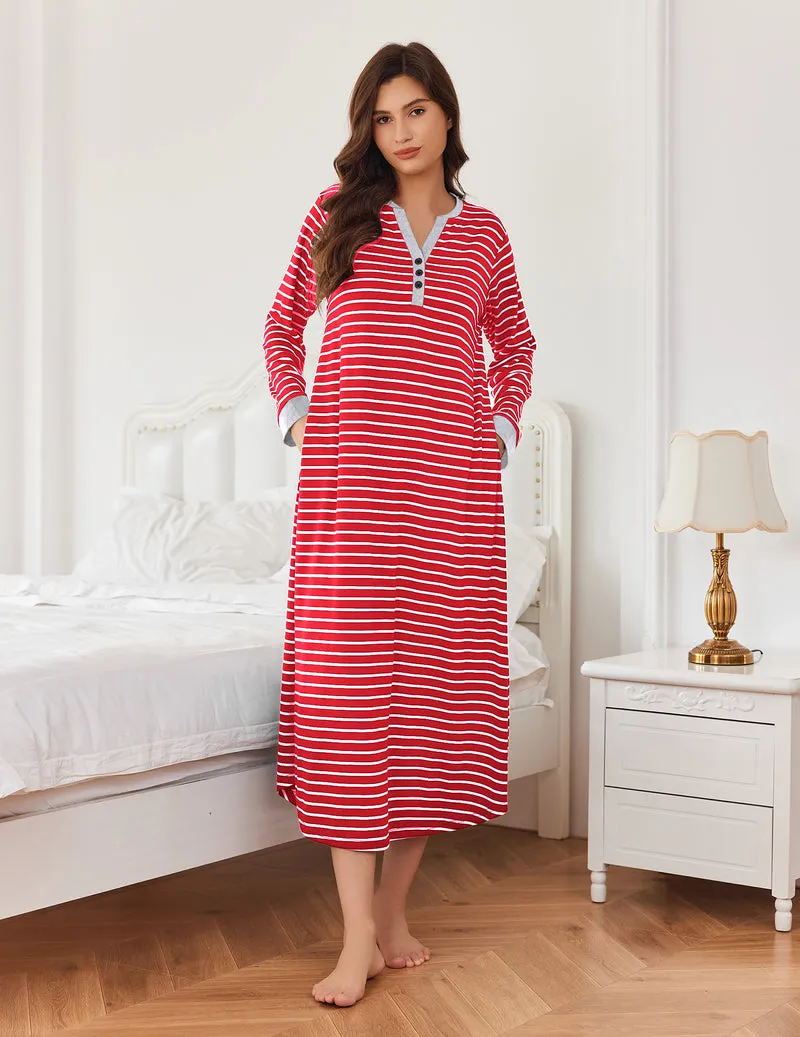 Button v neck Full Length Sleepshirt Nightgown with Pockets sold by Ekouaer product image thumbnail 2