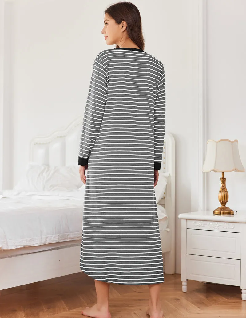 Button v neck Full Length Sleepshirt Nightgown with Pockets sold by Ekouaer product image thumbnail 4