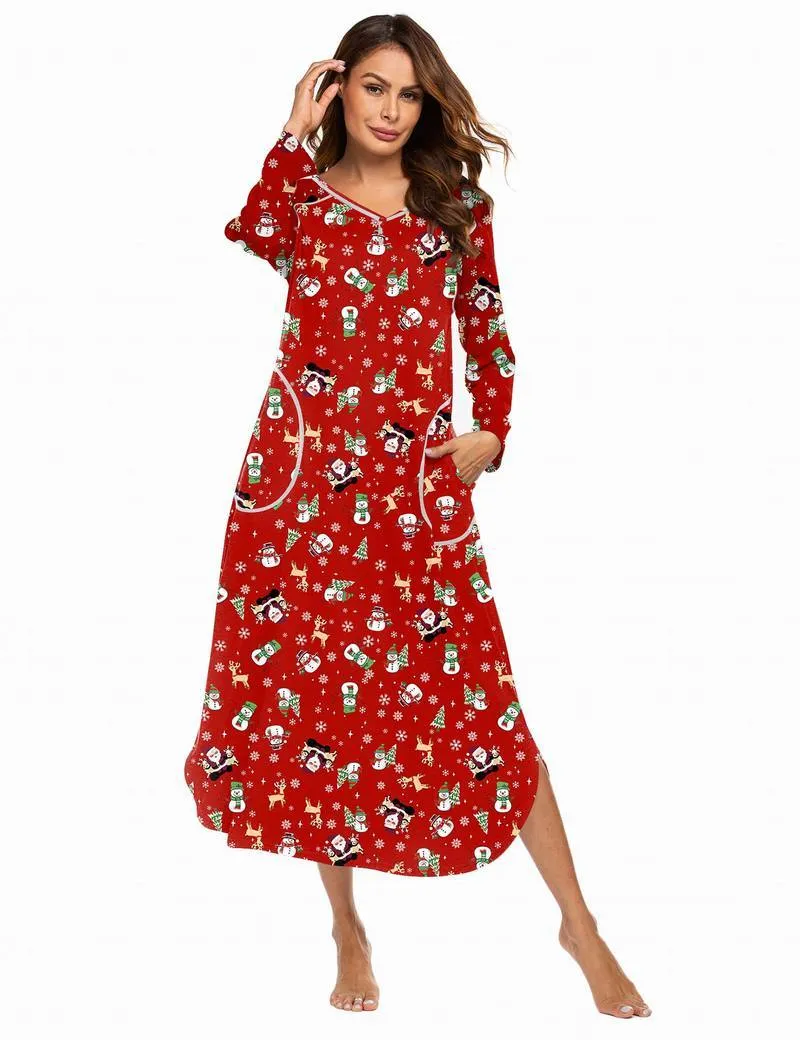 Ekouaer V Neck Nightshirt Full Length Sleepshirt sold by Ekouaer product image thumbnail 4