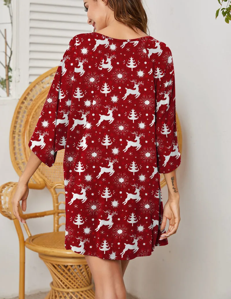 Deep V Neck Batwing Nightshirt Oversized Sleepwear sold by Ekouaer product image thumbnail 2