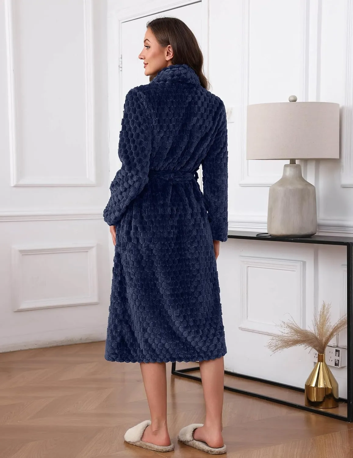 Plush Soft Bathrobe Jacquard Color Block Robes sold by Ekouaer product image thumbnail 5
