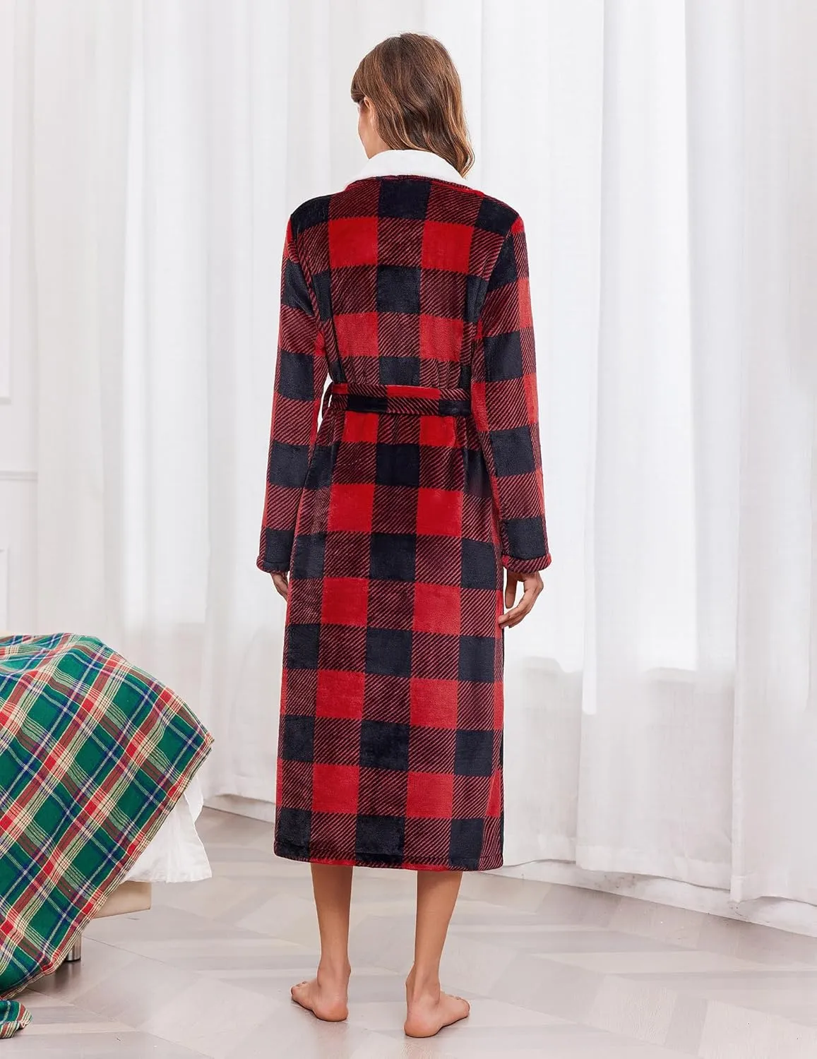 Plush Soft Bathrobe Jacquard Color Block Robes sold by Ekouaer product image thumbnail 3