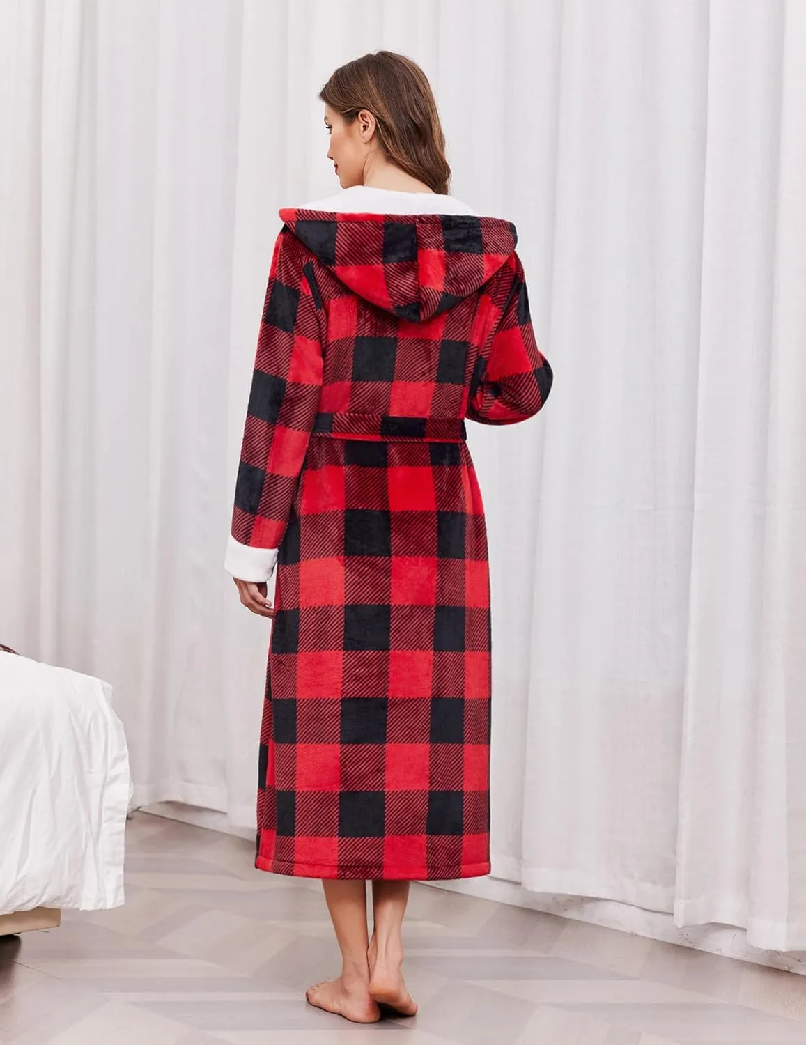 Plush Robes Long Soft Jacquard Fluffy Hooded Robe sold by Ekouaer product image thumbnail 4