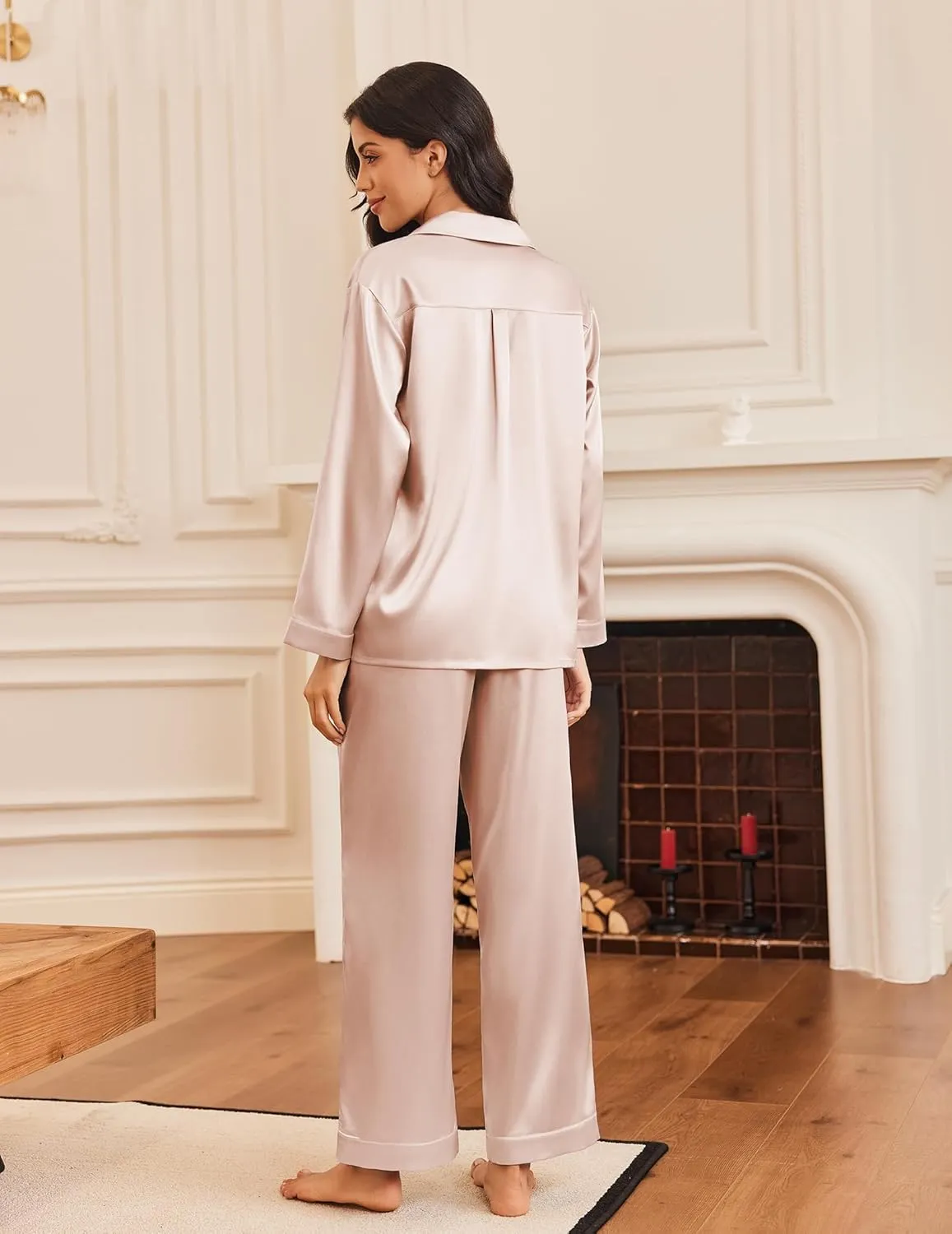 Silk Satin Pajamas Button Down Pjs Set Sleepwear sold by Ekouaer product image thumbnail 3