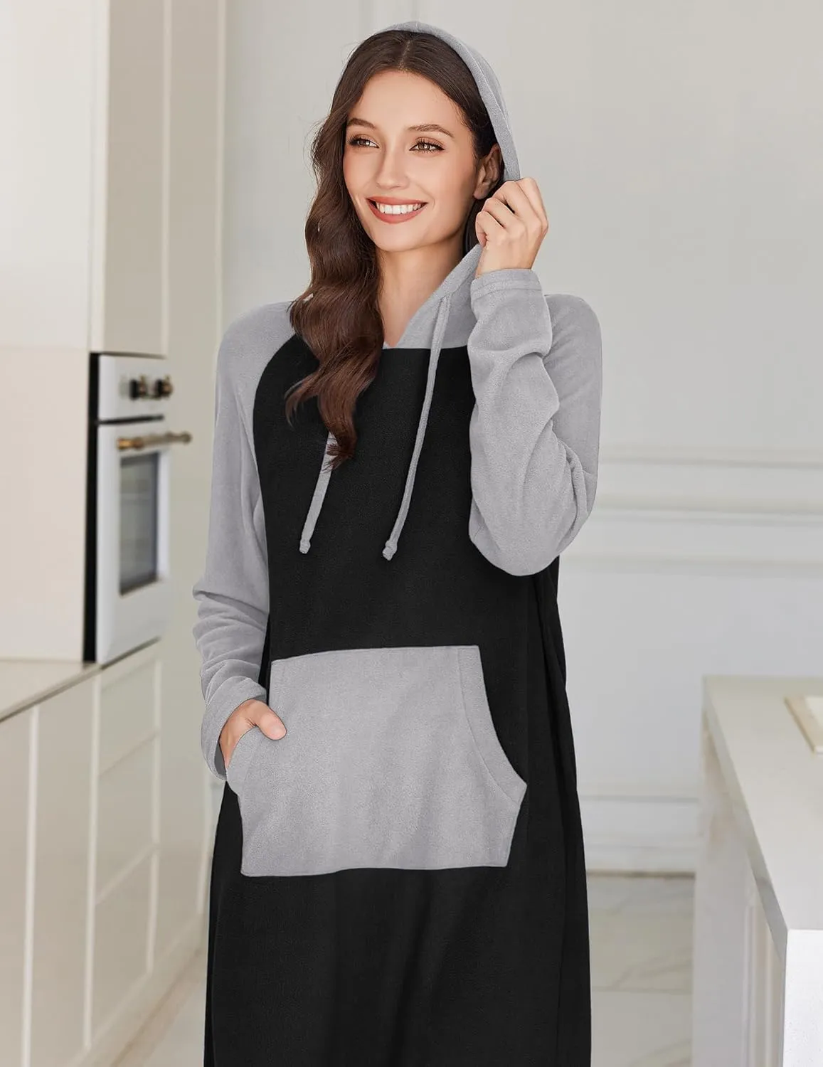 Fleece Long Sleeve Sleepwear Hooded Night Gown sold by Ekouaer product image thumbnail 2