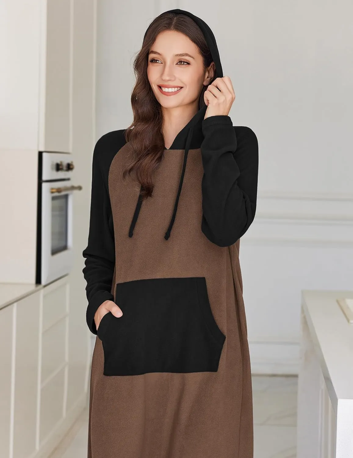 Fleece Long Sleeve Sleepwear Hooded Night Gown sold by Ekouaer product image thumbnail 5