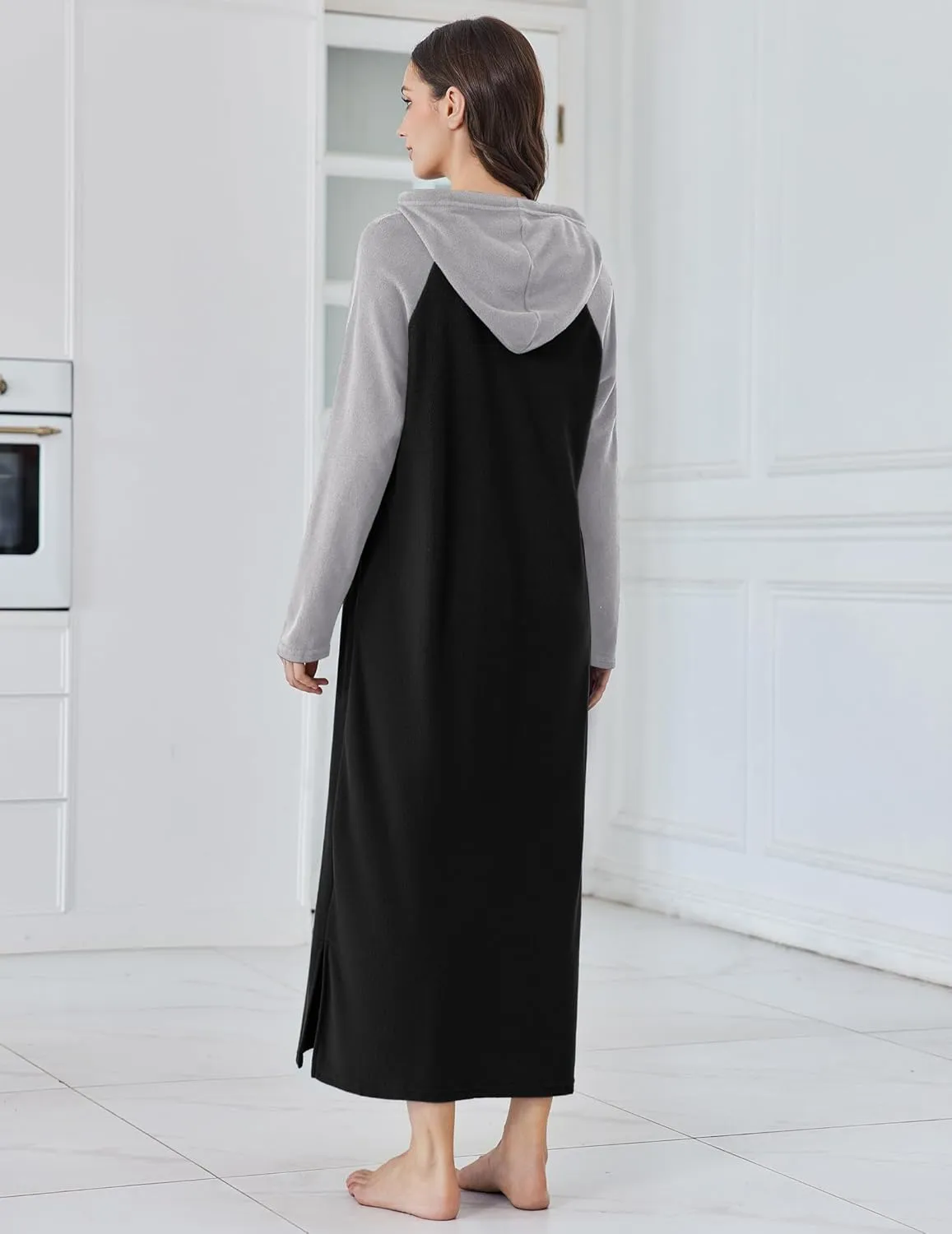 Fleece Long Sleeve Sleepwear Hooded Night Gown sold by Ekouaer product image thumbnail 4