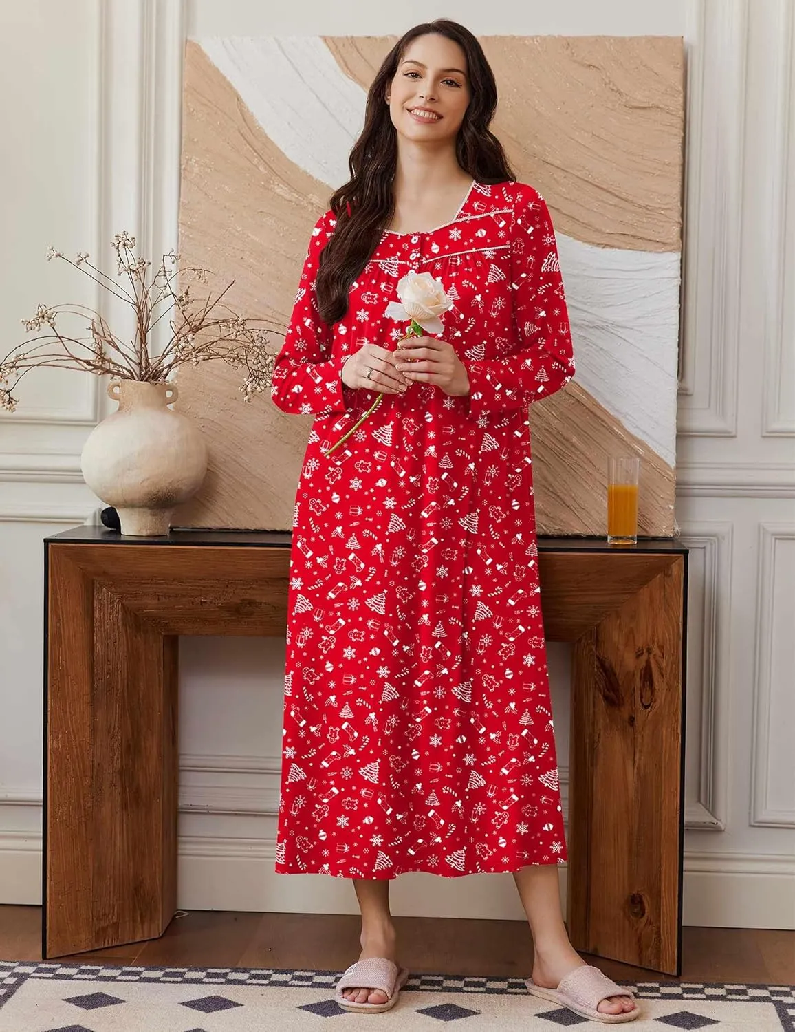 Long Sleep Shirts Henley Night Shirts Full Length Nightgown sold by Ekouaer product image thumbnail 2