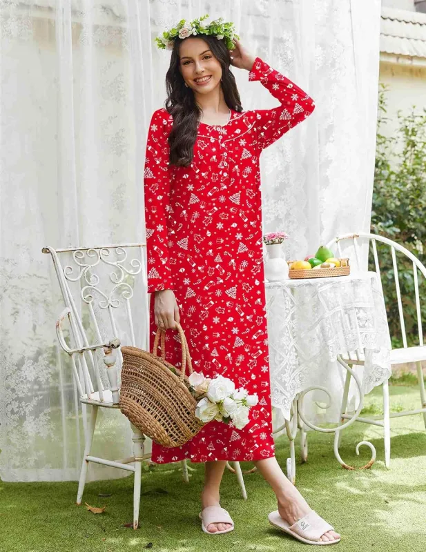 Long Sleep Shirts Henley Night Shirts Full Length Nightgown sold by Ekouaer