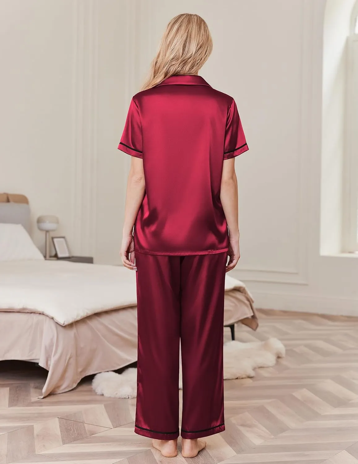 Silk Pajamas Set Short Sleeve Satin Pjs 2 Piece Soft Loungewear sold by Ekouaer product image thumbnail 2