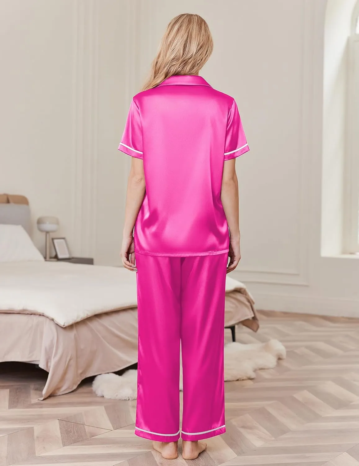 Silk Pajamas Set Short Sleeve Satin Pjs 2 Piece Soft Loungewear sold by Ekouaer product image thumbnail 5