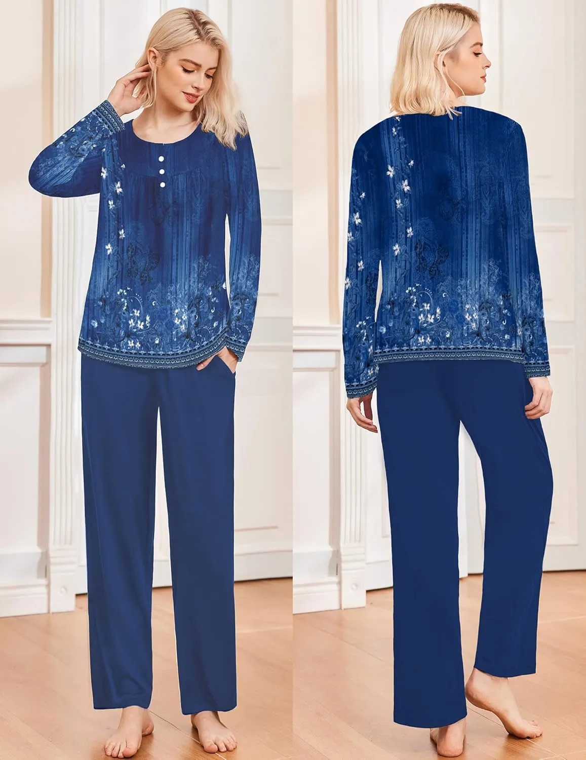 Long Sleeve Top & Pants Pjs Comfy 2 Piece Lounge Set sold by Ekouaer product image thumbnail 3