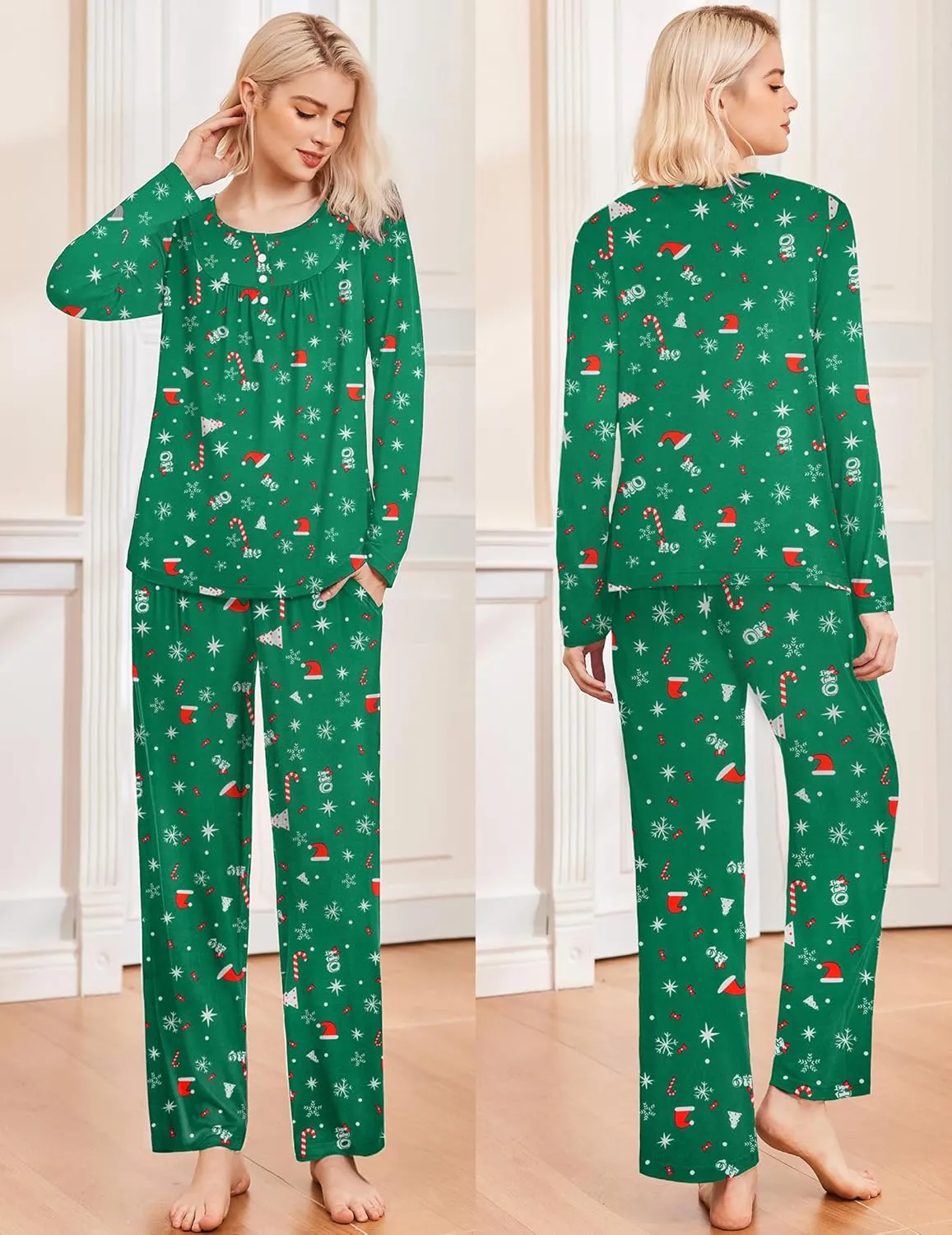 Long Sleeve Top & Pants Pjs Comfy 2 Piece Lounge Set sold by Ekouaer product image thumbnail 2
