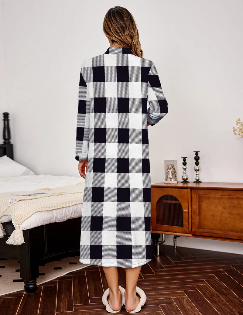 Zipper Robe Fleece Long Sleeves Bathrobe Warm Soft Housecoat sold by Ekouaer product image thumbnail 3