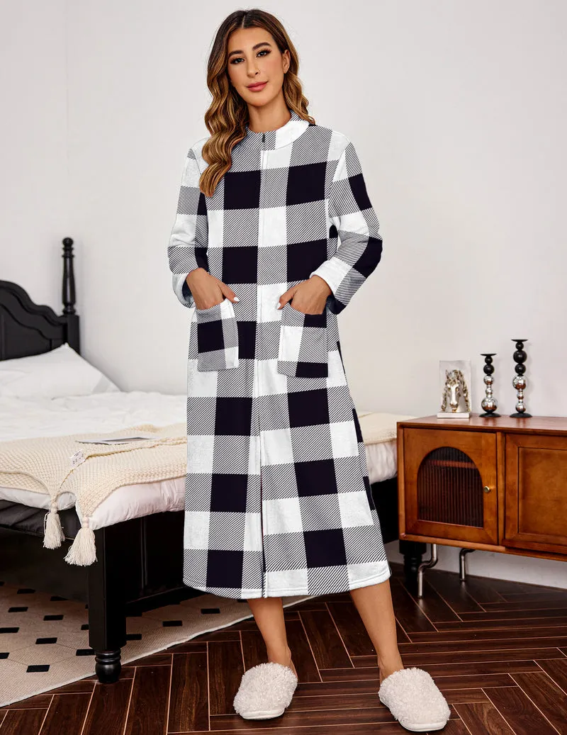 Zipper Robe Fleece Long Sleeves Bathrobe Warm Soft Housecoat sold by Ekouaer product image thumbnail 2