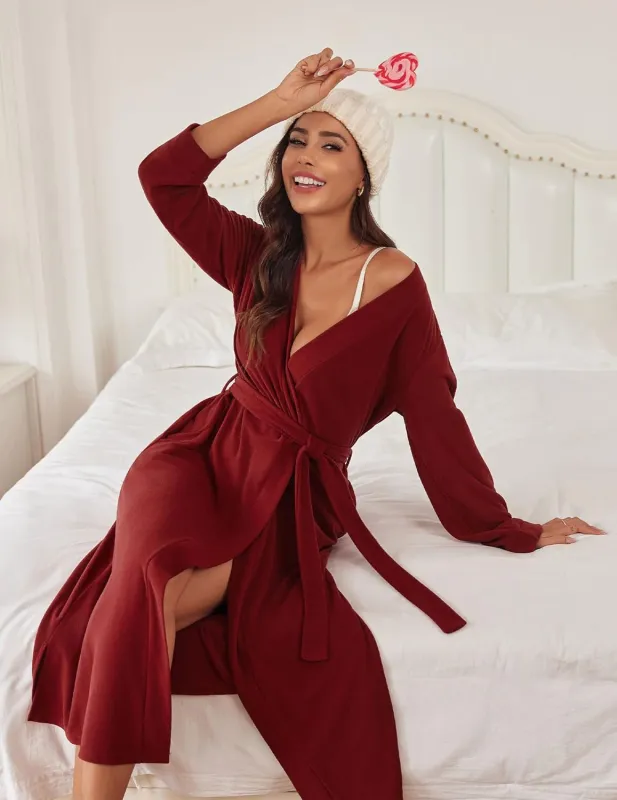 Fleece Robes Plush Knit Bathrobes Spa Housecoats made by Ekouaer