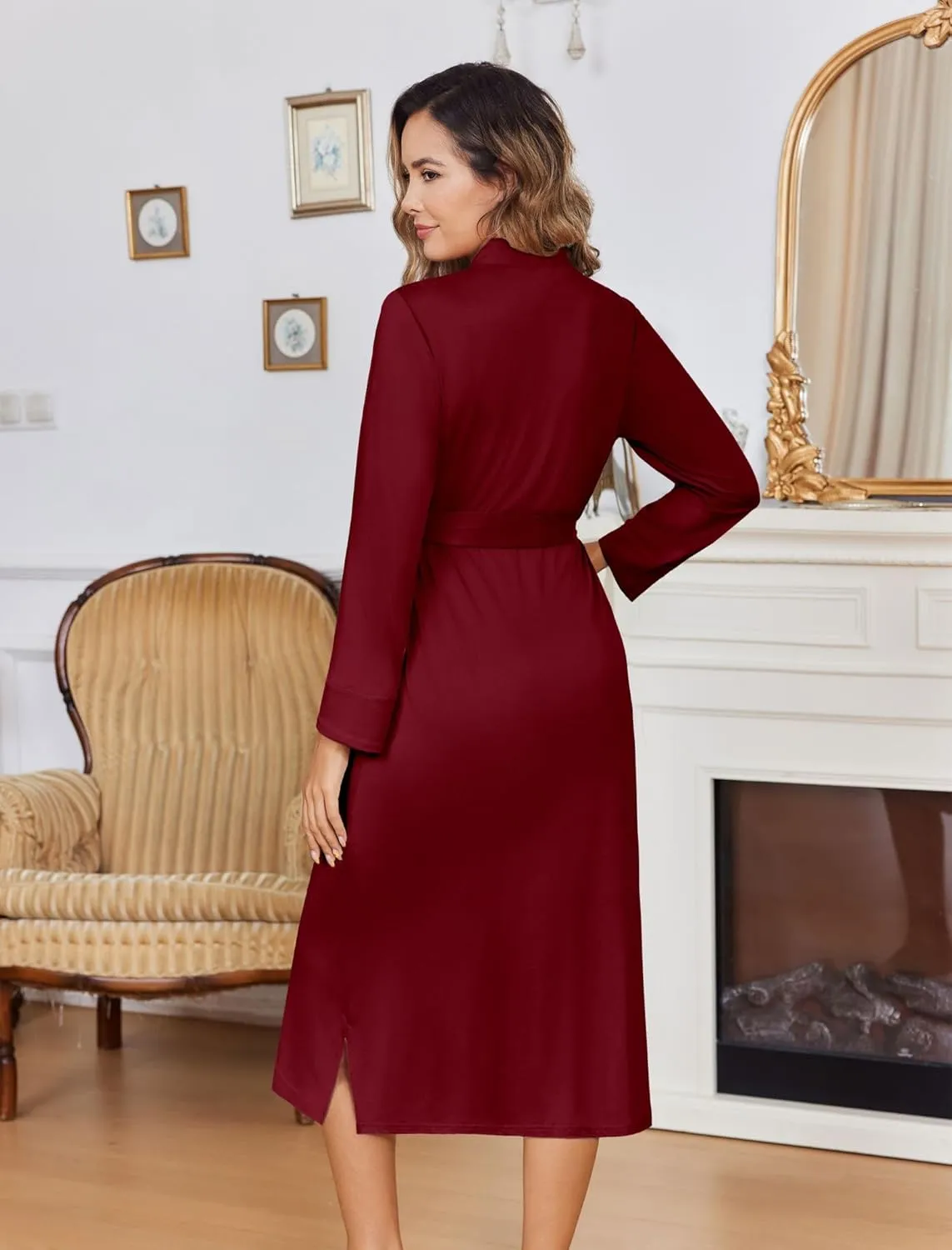 Long Knit Kimono Bathrobe Lightweight Soft Robe sold by Ekouaer product image thumbnail 3