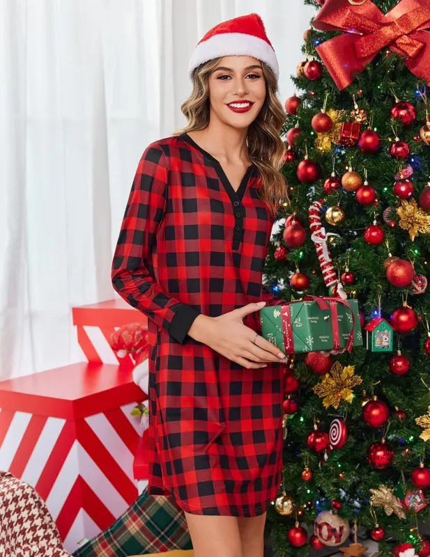 Button Down Nightshirt V Neck Pajama Dress sold by Ekouaer