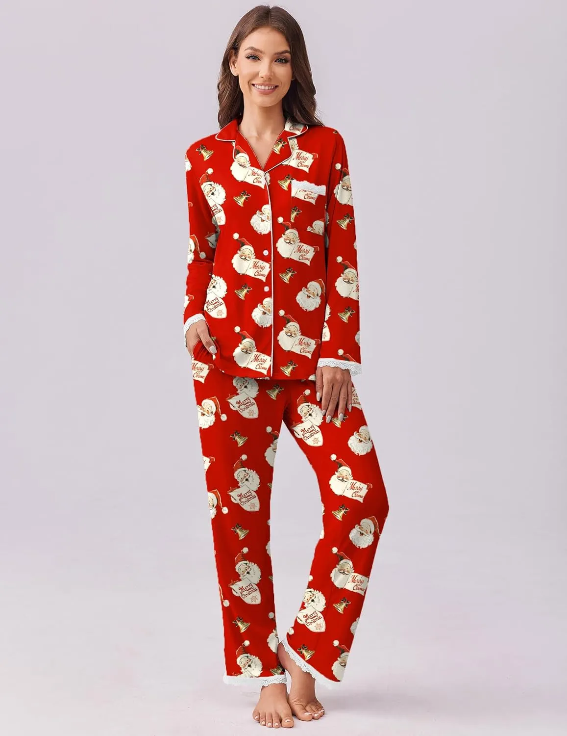 Pajamas Set Long Sleeve Button Down Lounge Set sold by Ekouaer product image thumbnail 2