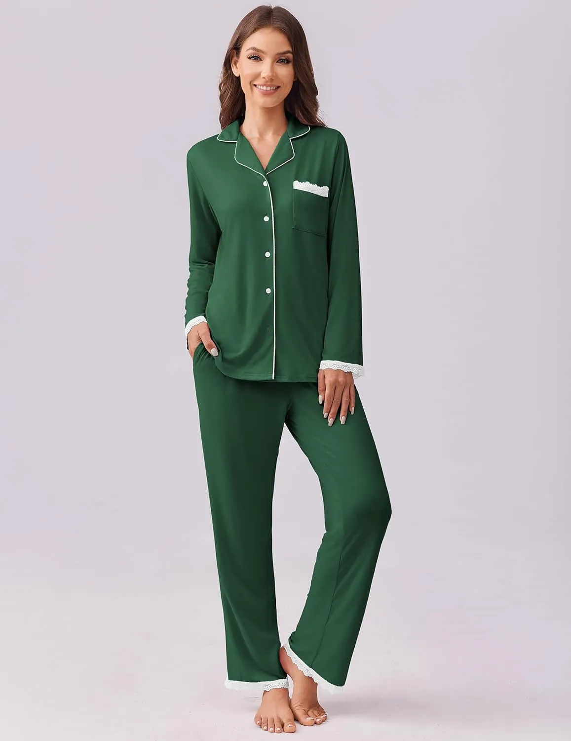 Pajamas Set Long Sleeve Button Down Lounge Set sold by Ekouaer product image thumbnail 5