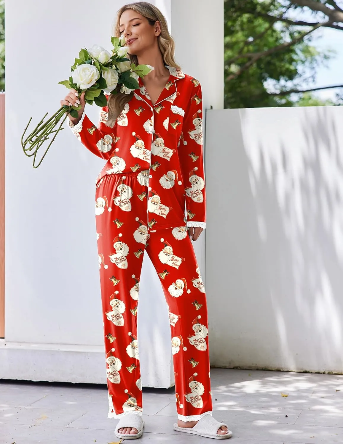 Pajamas Set Long Sleeve Button Down Lounge Set sold by Ekouaer