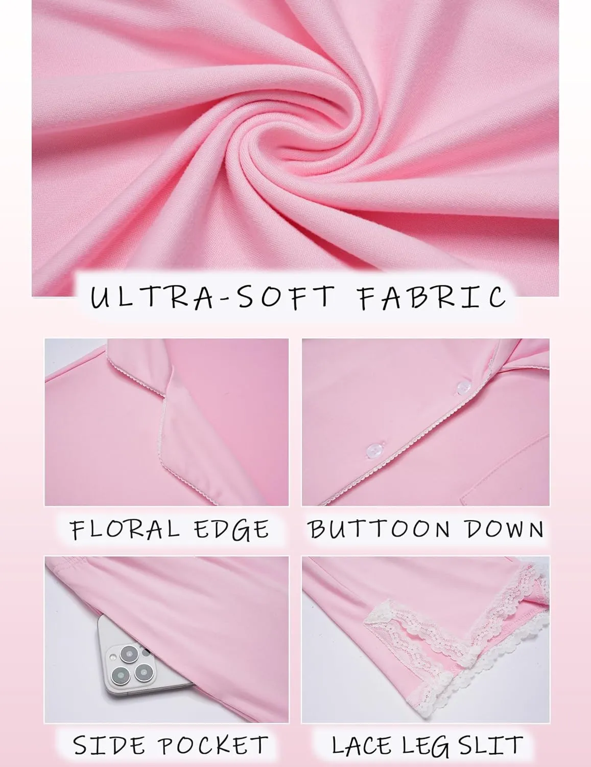 Pajamas Set Long Sleeve Button Down Lounge Set sold by Ekouaer product image thumbnail 4