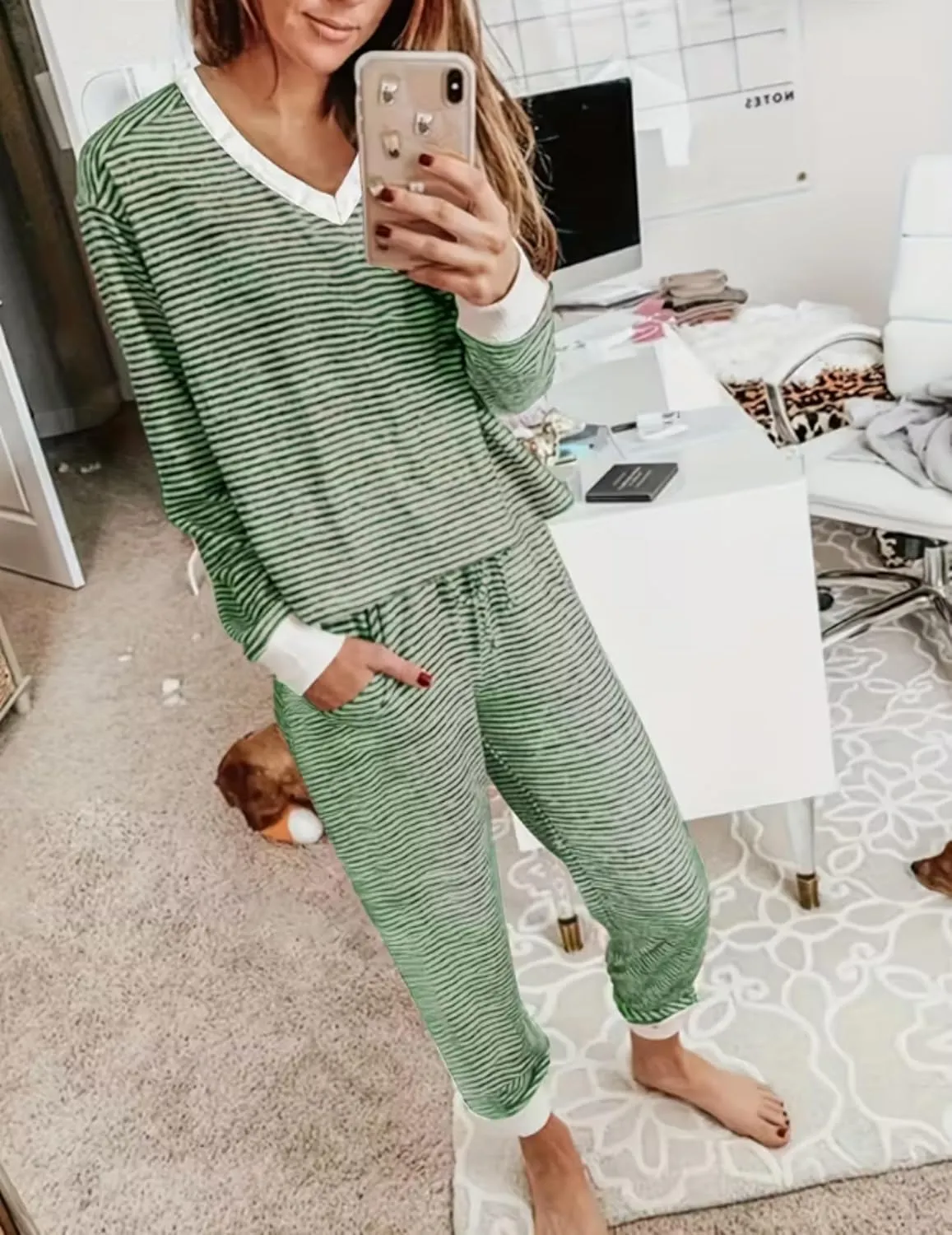Jogger Pajama Sets Long Sleeve Top and Pants Lounge Sets sold by Ekouaer product image thumbnail 4