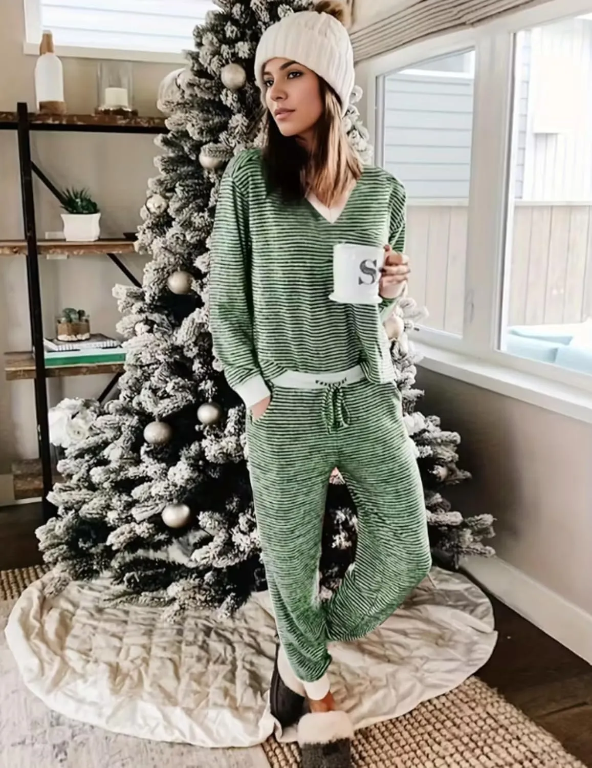 Jogger Pajama Sets Long Sleeve Top and Pants Lounge Sets sold by Ekouaer product image thumbnail 2