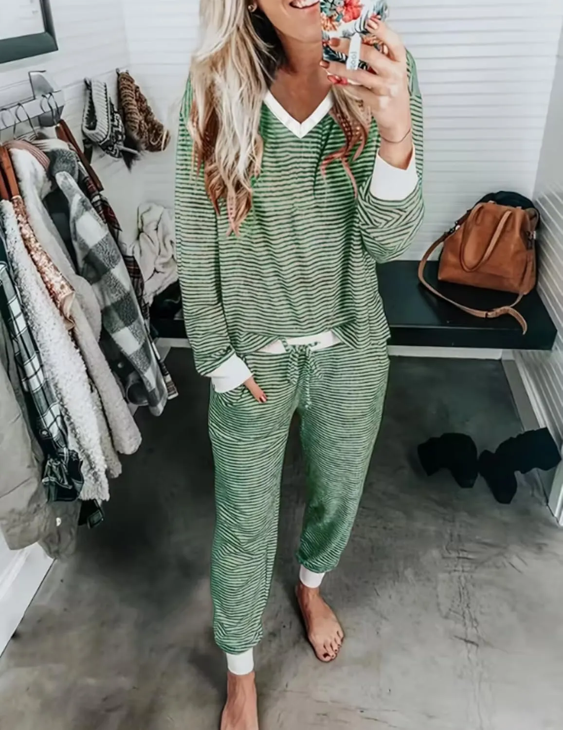 Jogger Pajama Sets Long Sleeve Top and Pants Lounge Sets sold by Ekouaer product image thumbnail 3