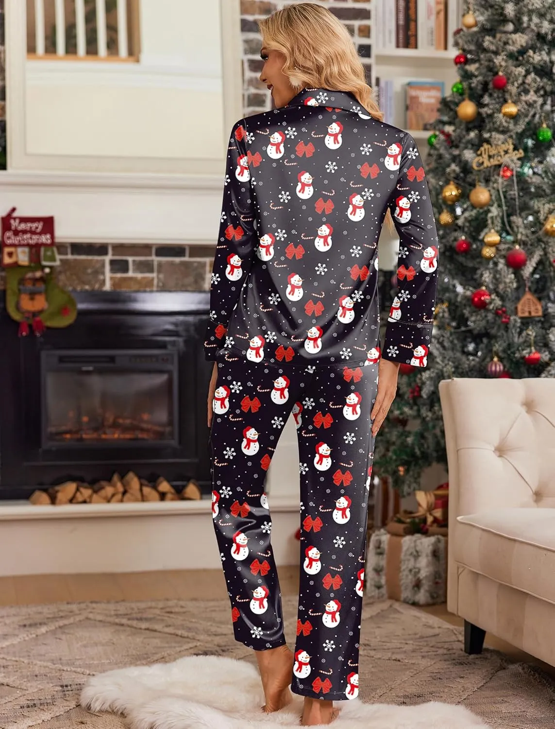 Satin Pajama Sets Button Down Lounge Sets sold by Ekouaer product image thumbnail 4