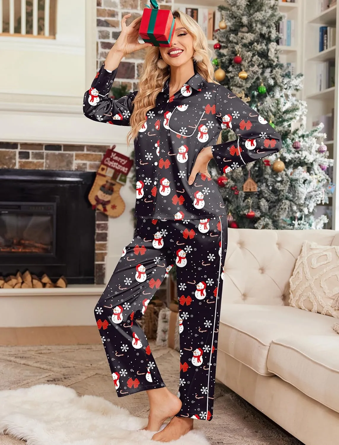 Satin Pajama Sets Button Down Lounge Sets sold by Ekouaer