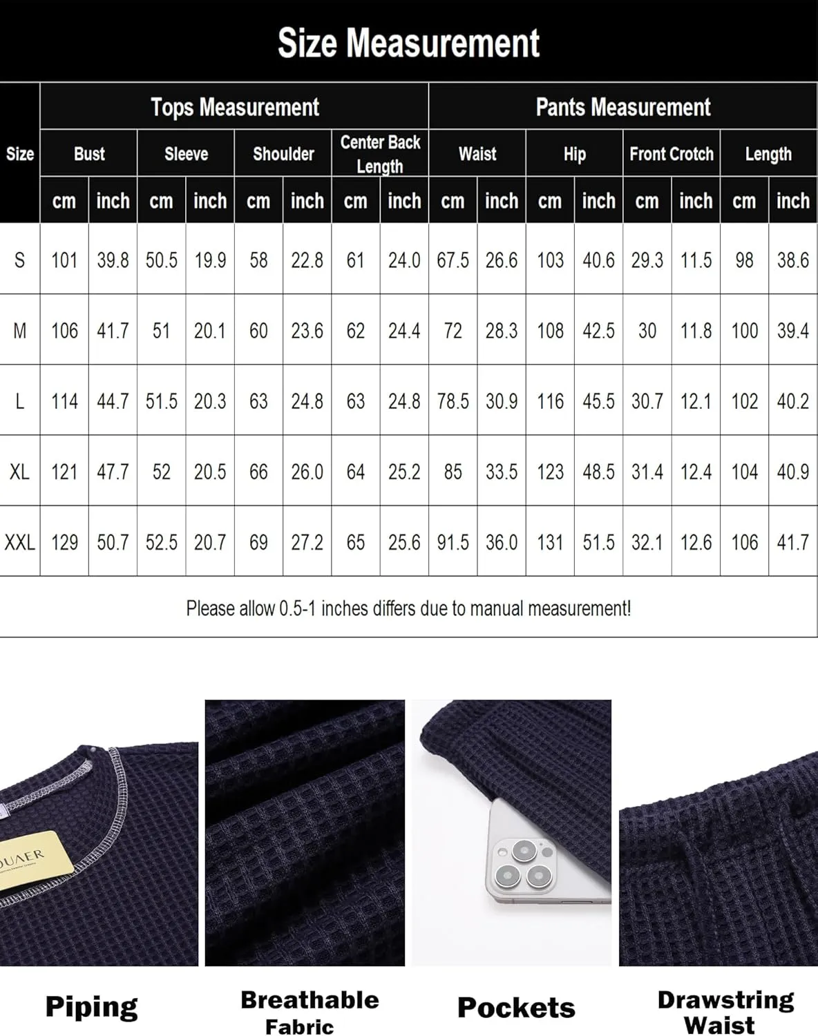 Pajamas Set Waffle Knit Long Sleeve Lounge Set sold by Ekouaer product image thumbnail 5