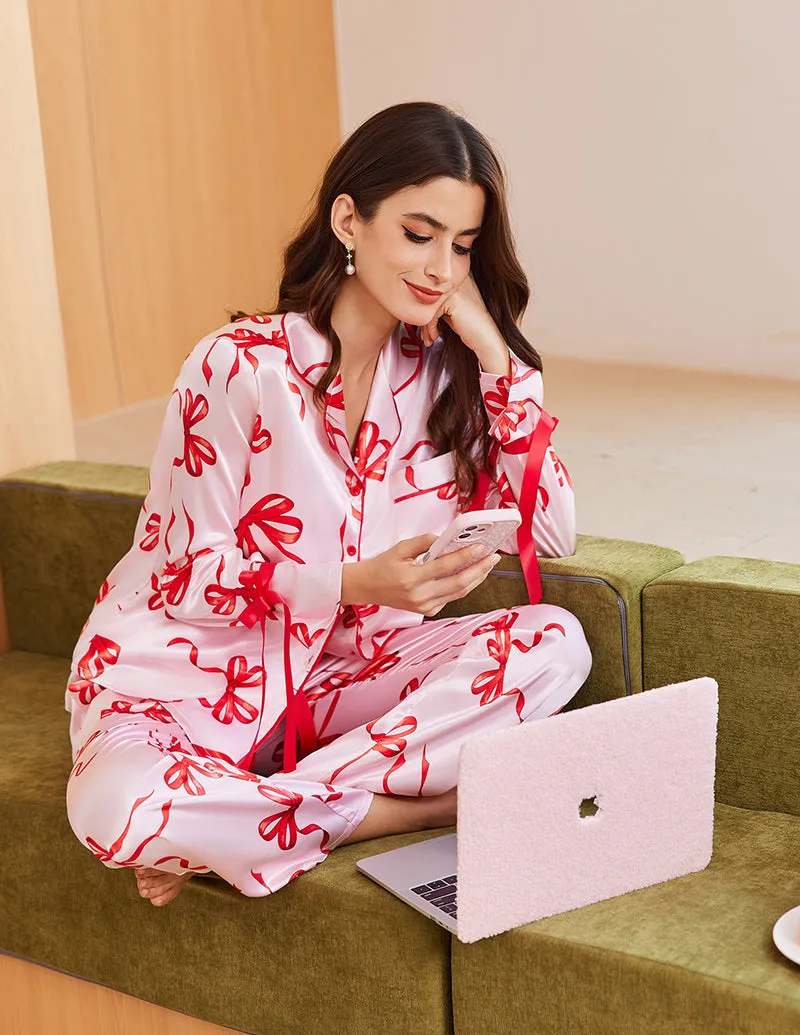 Button Down Long Satin Pajamas Set Fancy Loungewear sold by Ekouaer product image thumbnail 3