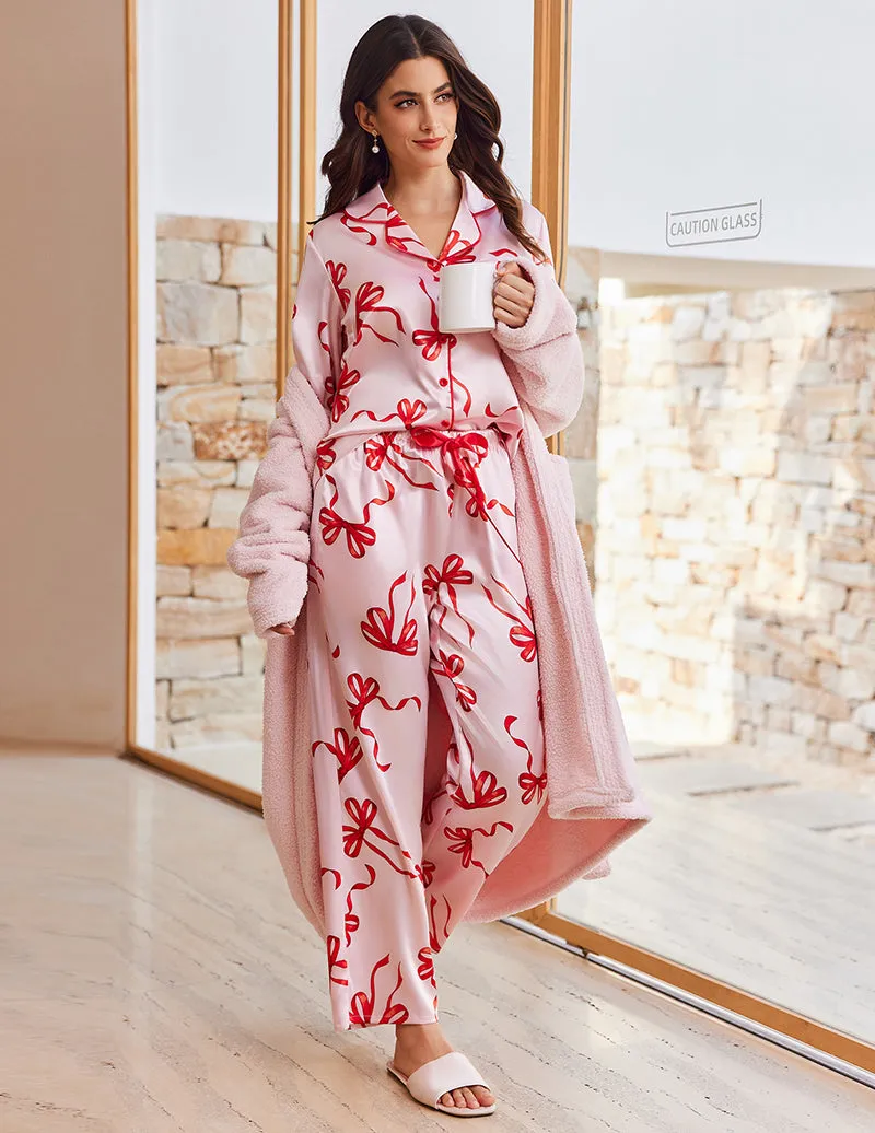 Button Down Long Satin Pajamas Set Fancy Loungewear sold by Ekouaer