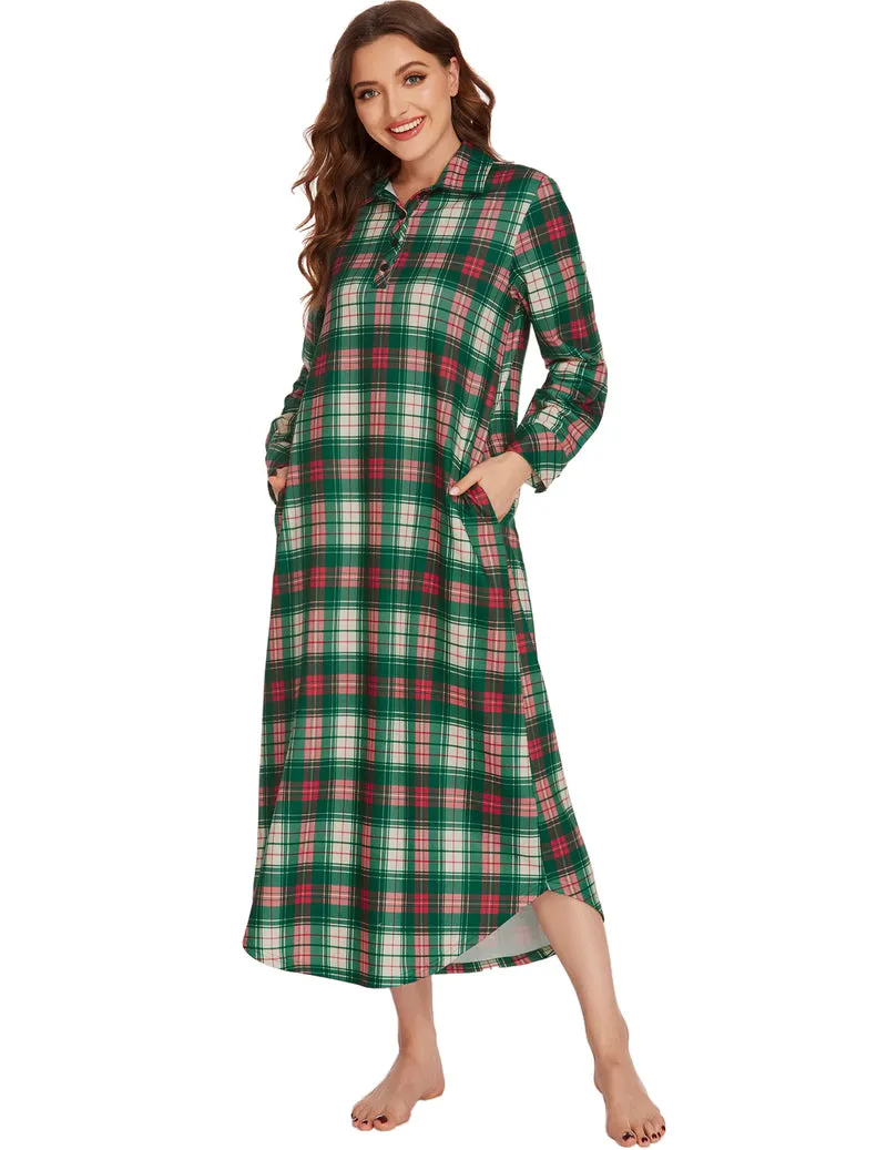 Long Sleeve Full Length Plaid Sleepwear With Pockets sold by Ekouaer product image thumbnail 4