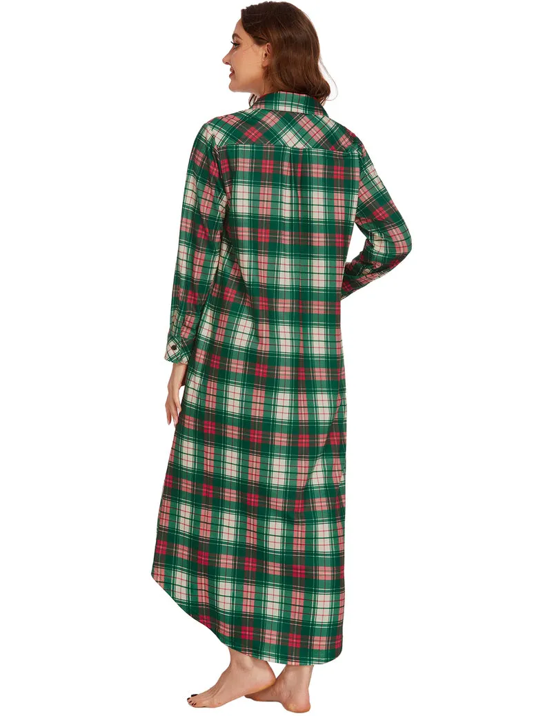 Long Sleeve Full Length Plaid Sleepwear With Pockets sold by Ekouaer product image thumbnail 5